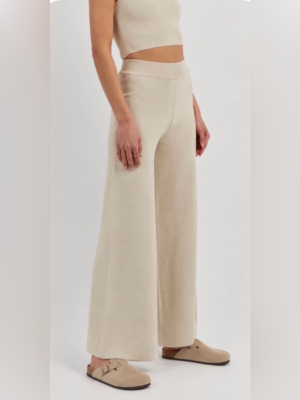 DISSH Merino Wool Cotton Knit Sweater Pant Wide Leg Elastic Waist Cream Size XXL